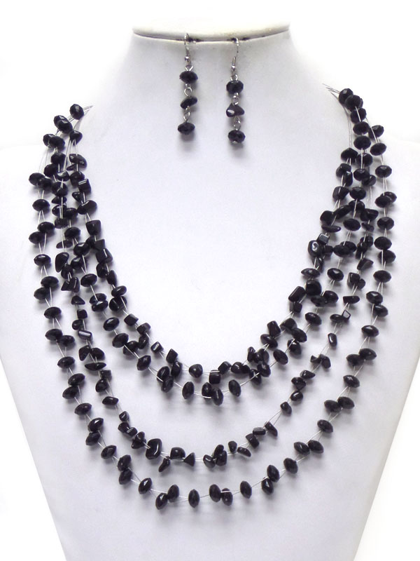 MULTI ROW FACET GLASS STPNE AND NATURAL CHIP STONE NECKLACE SET
