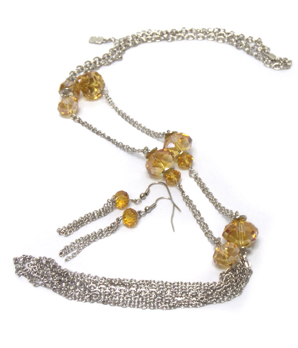 FACET CRYSTAL BEADS AND CHAIN LINK LONG NECKLACE SET