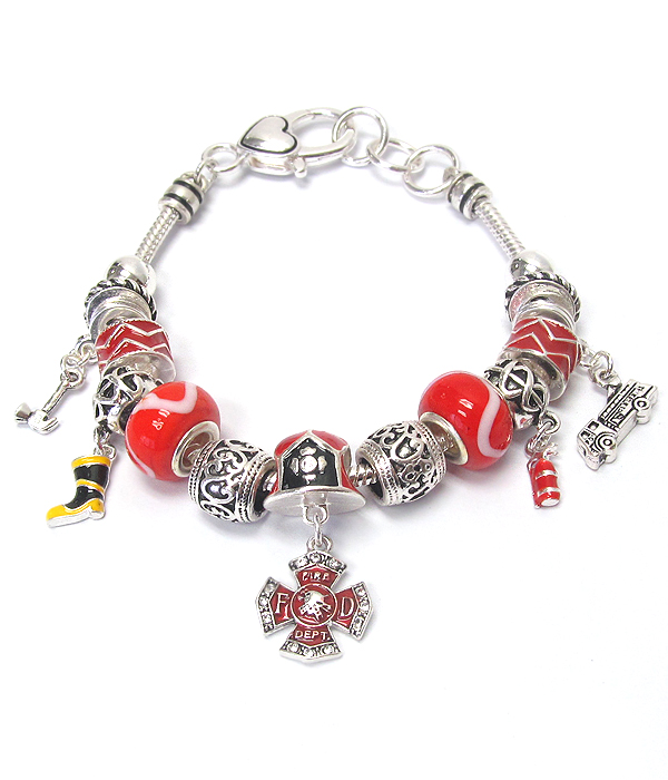 EURO STYLE MULTI BEAD AND CHARM BRACELET - FIRE FIGHTER