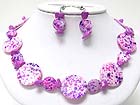 NATURAL CHIP STONE AND SEA SHELL DISK LINK NECKLACE EARRING SET
