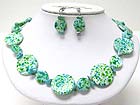 NATURAL CHIP STONE AND SEA SHELL DISK LINK NECKLACE EARRING SET