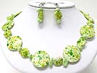 NATURAL CHIP STONE AND SEA SHELL DISK LINK NECKLACE EARRING SET