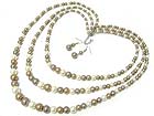 TRIPLE LAYER PEARL BEADS NECKLACE AND EARRING SET