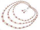 TRIPLE LAYER PEARL BEADS NECKLACE AND EARRING SET