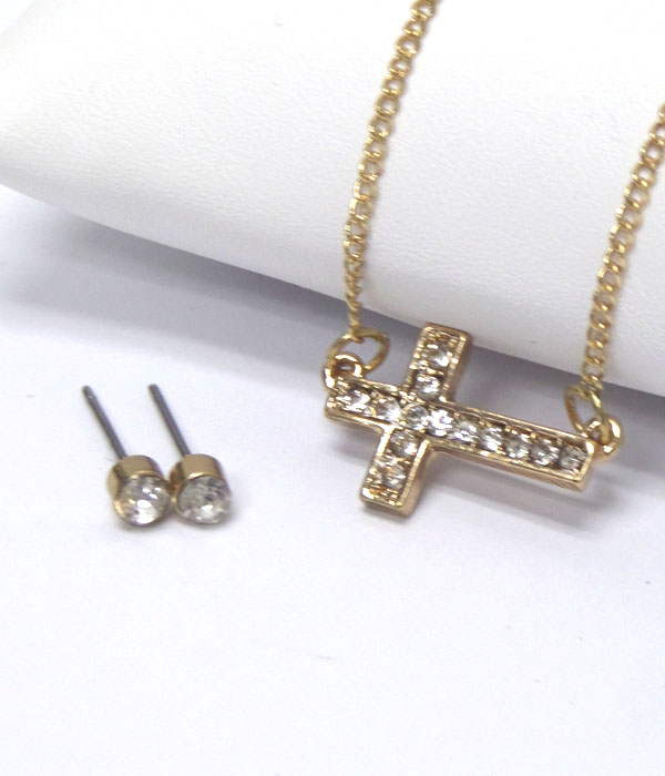 CRYSTAL CROSS CHAIN NECKLACE EARRING SET
