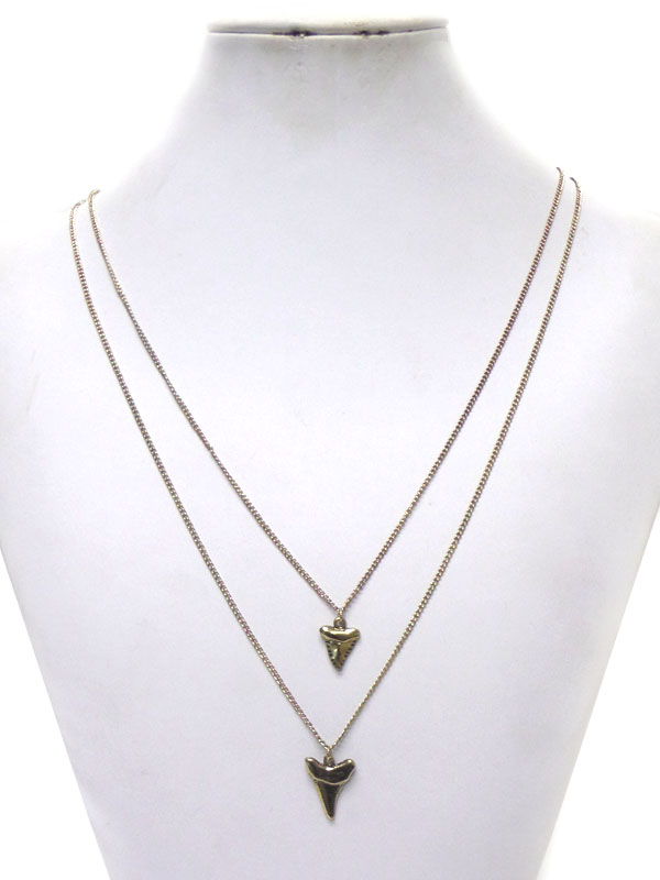 TWO ANIMAL TOOTH SHAPE METAL DROP LONG CHAIN NECKLACE