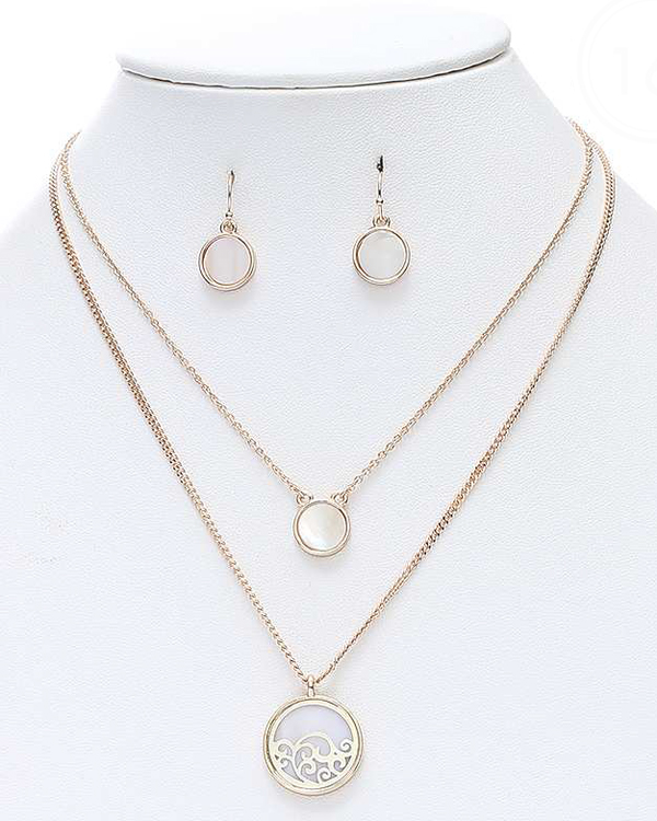 OCEAN WAVE AND MOP DISK DOUBLE LAYER NECKLACE SET