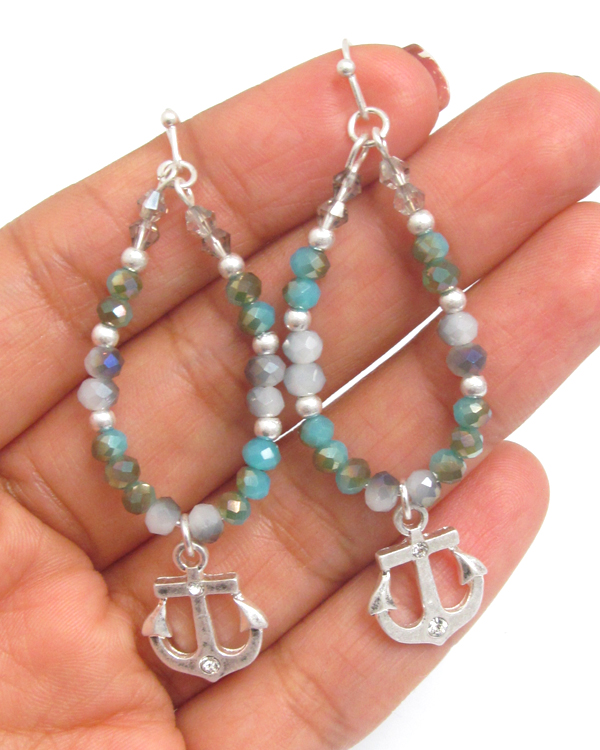 GLASS BEAD AND ANCHOR DROP EARRING