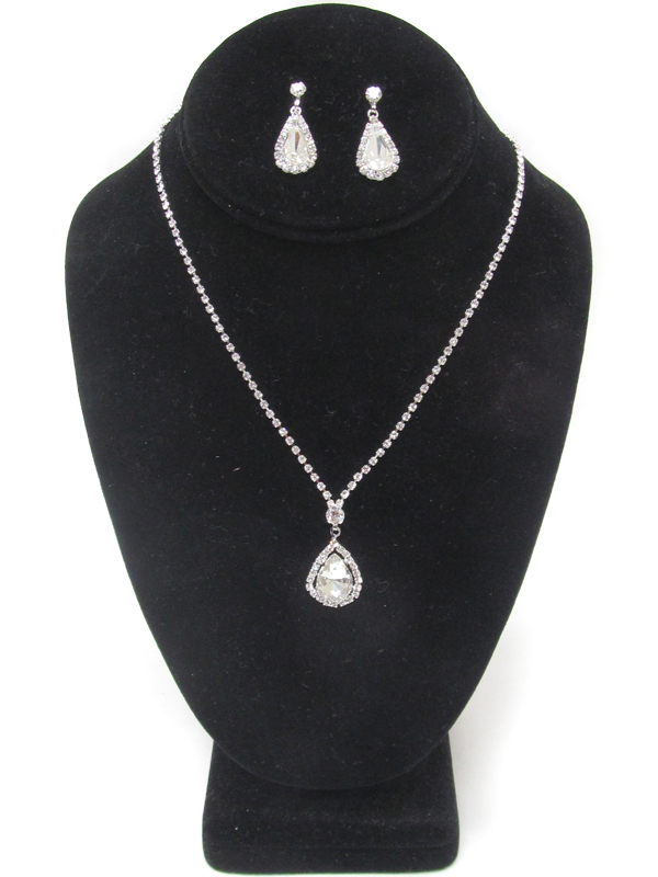 FACET GLASS TEARDROP AND RHINESTONE NECKLACE SET