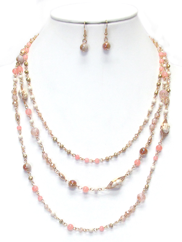 MULTI GLASS BEAD 3 LAYER NECKLACE SET