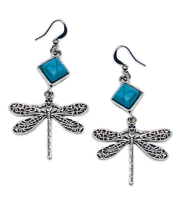 TURQUOISE AND DRAGONFLY DROP EARRING