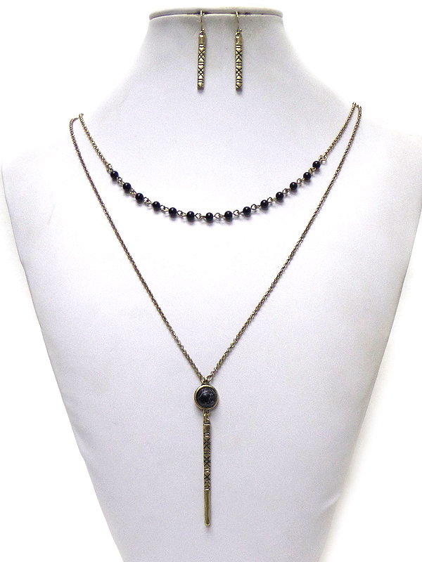 STONES WITH BEADS BAR DROP DOUBLE LAYER NECKLACE SET