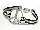 PEACE SYMBOL AND COLOR LEATHER BAND TOGGLE BRACELET