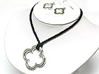 METAL CLOVER PEANDANT AND CORD NECKALCE AND EARRING SET