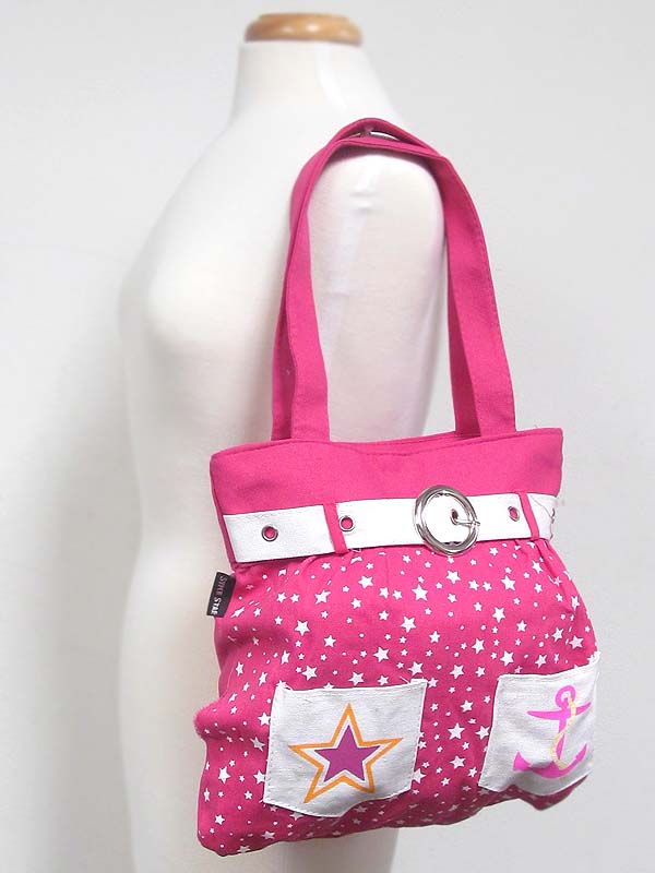 ANCHOR AND STAR PRINT AND BELT ACCENT TOTE BAG