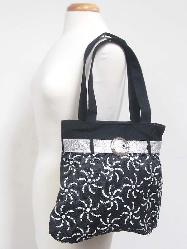 SEQUIN FLOWER AND BELT ACCENT TOTE BAG