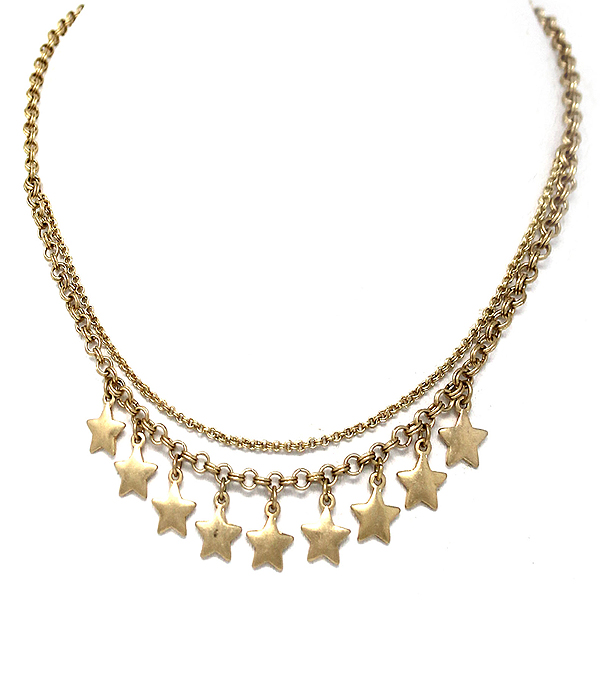DOUBLE LAYER MULTI STAR DANGLE NECKLACE