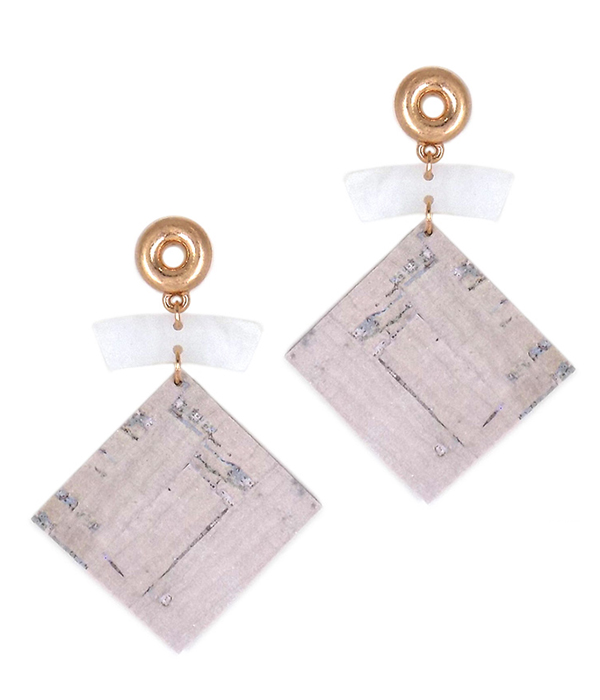 CORK TEXTURED SQUARE DROP EARRING