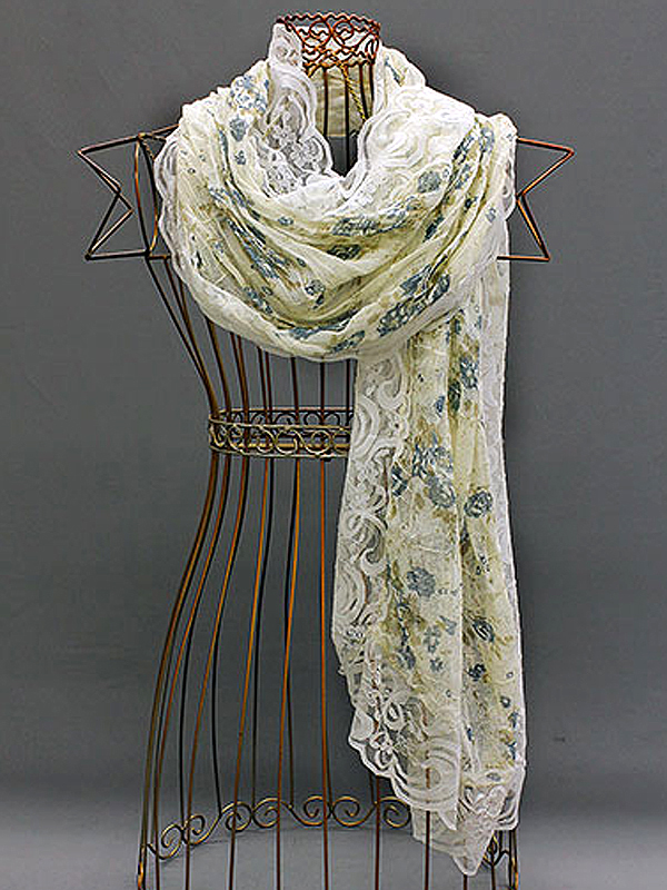 100% POLYESTER DITSY FLORAL LACE ALL OVER SCARF