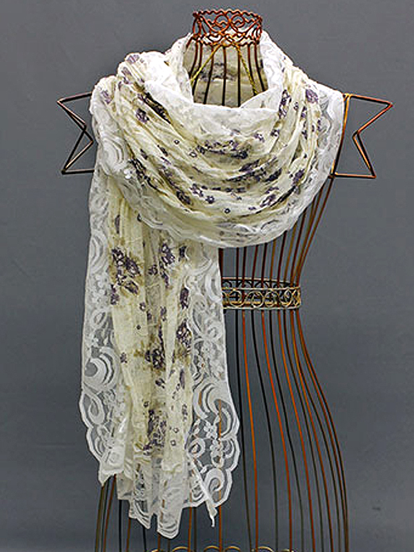 100% POLYESTER DITSY FLORAL LACE ALL OVER SCARF