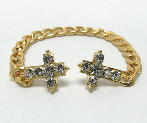 TWO CRYSTAL CROSS WITH CHAIN COLLAR PIN