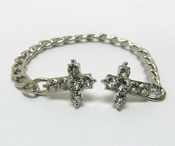 TWO CRYSTAL CROSS WITH CHAIN COLLAR PIN