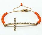 CRYSTAL METAL CROSS WITH ACRYL SEED BEADS ON METAL CORD FRIENDSHIP BRACELET