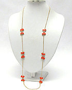 MULTI CRYSTAL METAL EPOXY BOW PATERN DROP LONG CHAIN NECKLACE