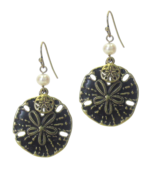 SAND DOLLAR AND PEARL DROP EARRING