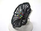 CRYSTAL CENTER LARGE METAL FLOWER ADJUSTABLE RING