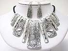 ANTIQUE LOOK ENAMEL METAL STIVK DANGLE BRADIED CORD NECKLACE AND EARRING SET