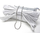 LARGE RIBBON ACCENT AND CRYSTAL DECO ZIPPER TOP BAG - DETACHABLE CHAIN STRAP