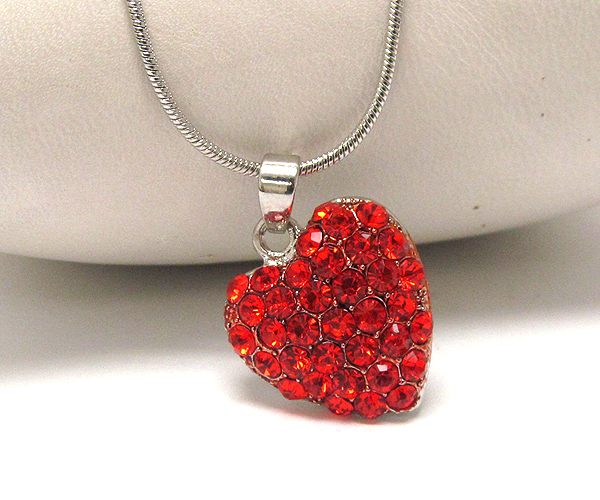 CRYSTAL DECO PUFF HEART PENDANT NECKLACE -valentine