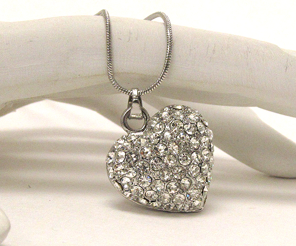 CRYSTAL DECO PUFF HEART PENDANT NECKLACE