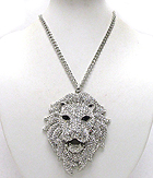 CRYSTAL PAVE LARGE LION FACE PENDANT NECKLACE