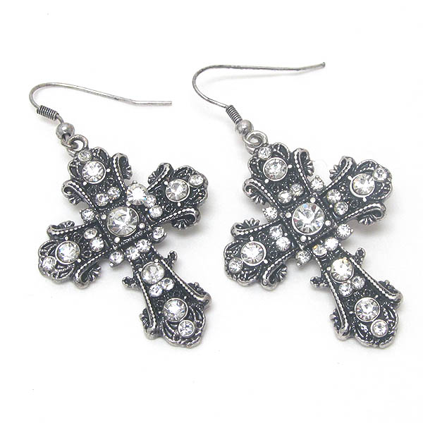 ANTIQUE STYLE CRYSTAL CROSS EARRING