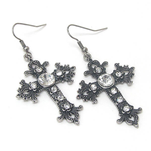 ANTIQUE STYLE CRYSTAL CROSS EARRING