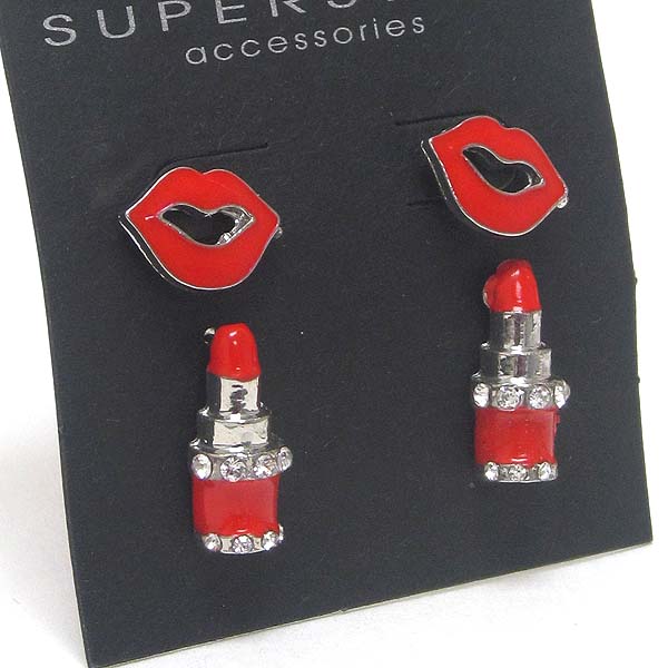 CRSYTAL LIP AND LIPSTICK EARRING SET