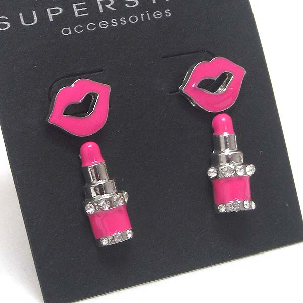 CRSYTAL LIP AND LIPSTICK EARRING SET