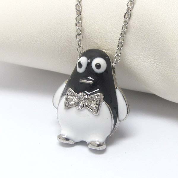 PREMIER ELECTRO PLATING CRYSTAL AND EPOXY PENGUIN PENDANT NECKLACE