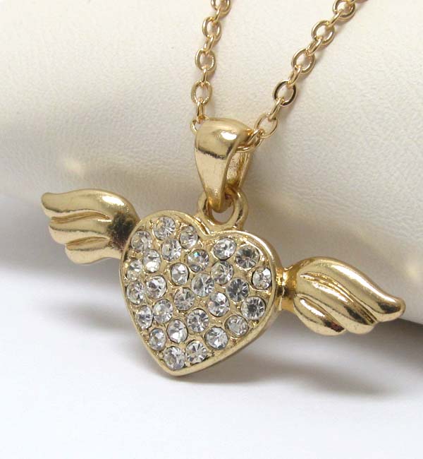 PREMIER ELECTRO PLATING HEART AND ANGEL WING PENDANT NECKLACE
