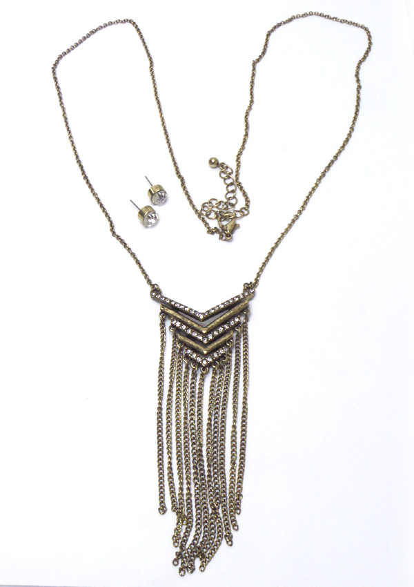 LINKED METAL AND RHINESTONES WITH DROP NECKLACE SET 