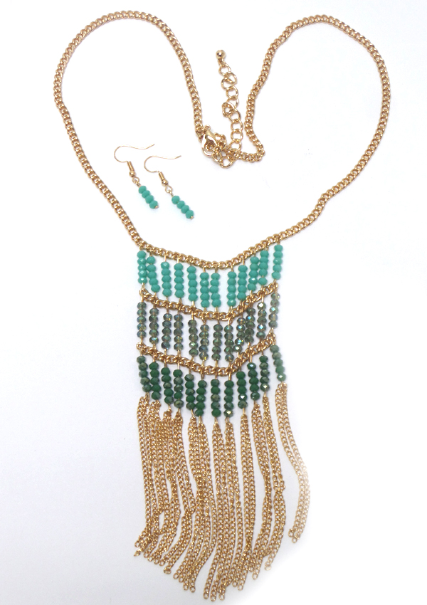 3 ROWS OF BEADS WITH TASSEL DROP NECKLACE SET