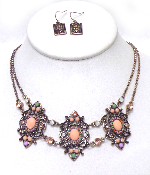 TWO LAYER CHAIN WITH BEADS ART DECO NECKLACE SET