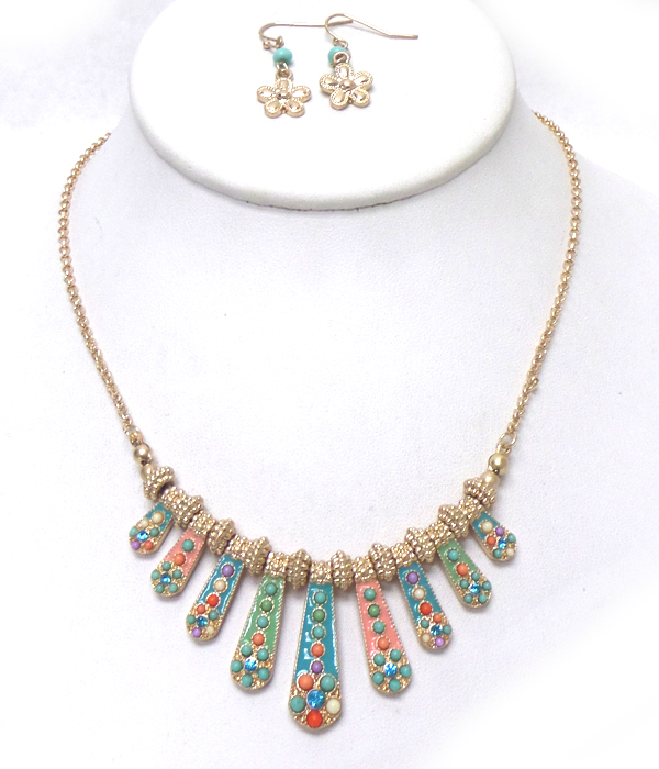 MULTI SIZE METAL DROP WITH BEADS NECKLACE SET