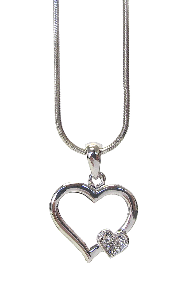 MADE IN KOREA WHITEGOLD PLATING CRYSTAL DOUBLE HEART PENDANT NECKLACE -valentine