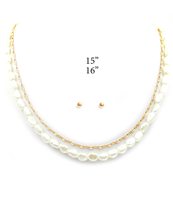 DOUBLE LAYER PEARL NECKLACE SET