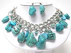 MULTI NATURAL STONE AND SEA SHELL DANGLE NECKLACE SET