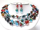 MULTI STRAND MIXED NATURAL CHIP STONE NECKLACE EARRING SET