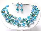 MULTI STRAND MIXED NATURAL CHIP STONE NECKLACE EARRING SET